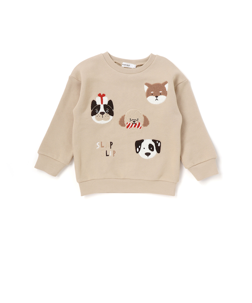 【裏起毛】はたらくくるまイヌ恐竜サガラ刺しゅうトレーナー(80~130cm)