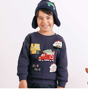 【裏起毛】はたらくくるまイヌ恐竜サガラ刺しゅうトレーナー(80~130cm)