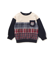 【裏起毛】胸ポケット付きチェック切り替えトレーナー(80~130cm)