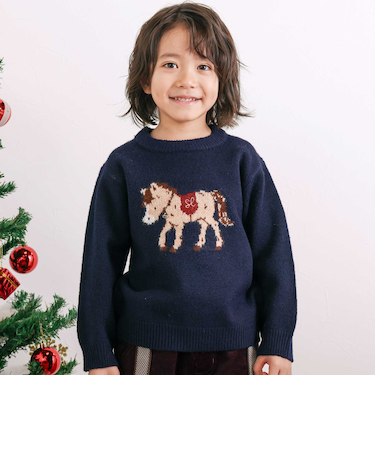 ウマクマネコアニマルモチーフニットトップス(80~130cm)