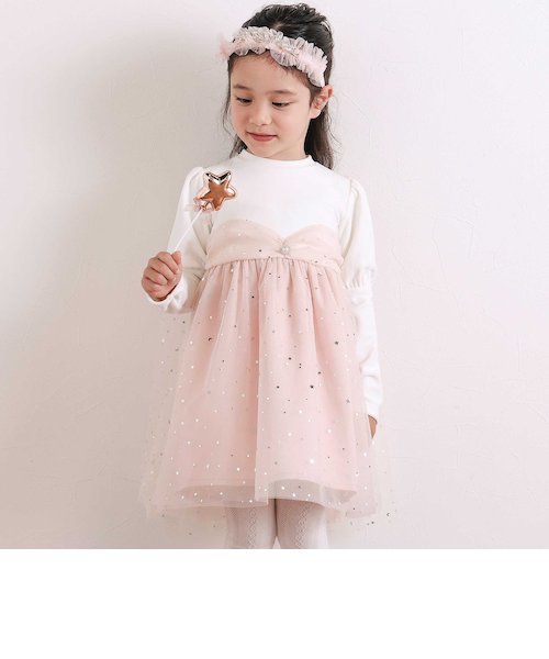 きらめく星のチュールマントつきベロアワンピース(80~130cm)｜ベベ