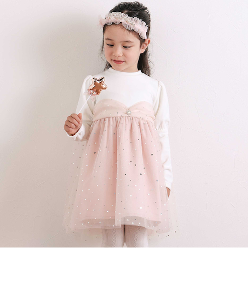 きらめく星のチュールマントつきベロアワンピース(80~130cm)