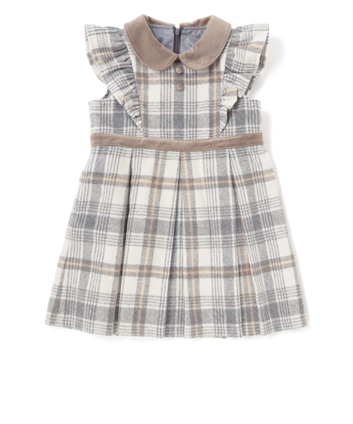 【お揃い】襟付きタックスカートチェックジャンパースカート(90~130cm)