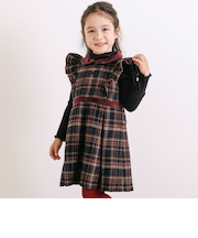 【お揃い】襟付きタックスカートチェックジャンパースカート(90~130cm)