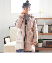 【撥水加工】タフタウエストギャザーファーフード中綿コート(100~160cm)