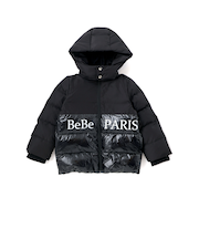 【撥水加工】タフタ切り替えロゴプリントフード中綿コート(100~160cm)