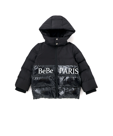 【撥水加工】タフタ切り替えロゴプリントフード中綿コート(100~160cm)