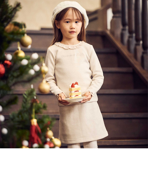 ラメニットフリルトップス+スカート セットアップ(100~140cm)