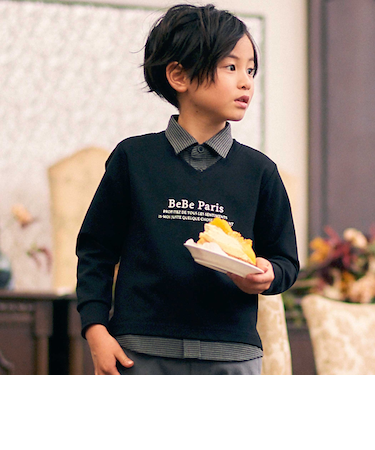 ポンチ×チェックシャツレイヤード風トレーナー(90~160cm)