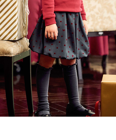 フロッキープリントドットバルーンスカート(100~140cm)