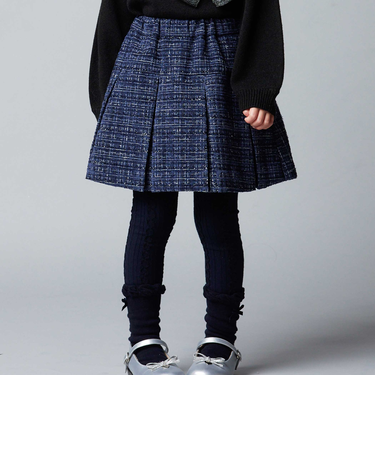 【お揃い】エタンセルラメツイードインナーパンツ付プリーツスカート(90~150cm)