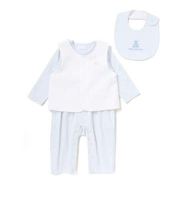 【日本製】スモッキングカバーオール＆ベスト＆スタイセット(70~80cm)