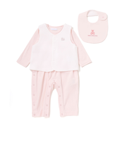 【日本製】スモッキングカバーオール＆ベスト＆スタイセット(70~80cm)