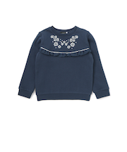 裏起毛フラワー刺しゅう切り替えフリルトレーナー(90~150cm)