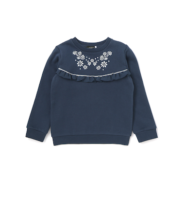 裏起毛フラワー刺しゅう切り替えフリルトレーナー(90~150cm)