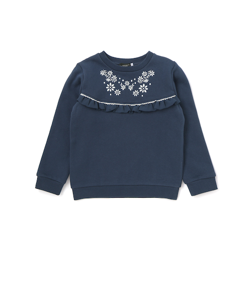 裏起毛フラワー刺しゅう切り替えフリルトレーナー(90~150cm)