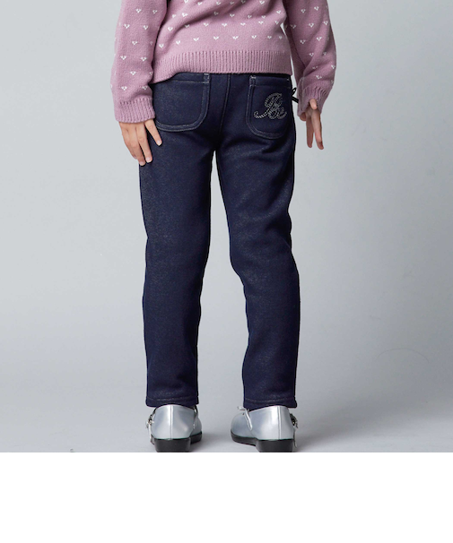 デニムムートン裏ファーリボンポイントスリムロングパンツ(80~160cm)