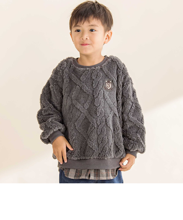 【お揃い】ケーブルボアｘタータンチェックトレーナー(80~130cm)