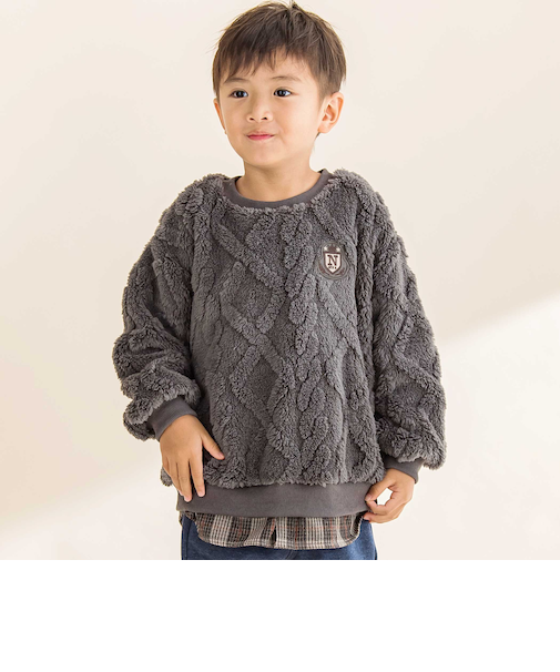 【お揃い】ケーブルボアｘタータンチェックトレーナー(80~130cm)