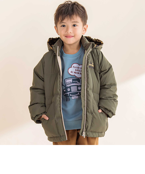 取り外せるフード付きタフタダウンジャケット(90~130cm)