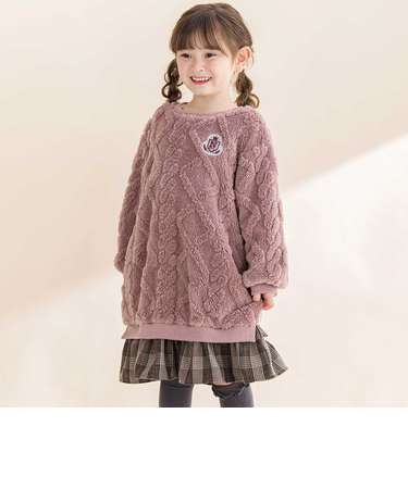 【お揃い】ケーブルボアｘタータンチェックワンピース(80~130cm)