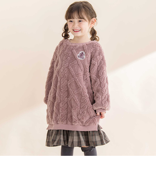 【お揃い】ケーブルボアｘタータンチェックワンピース(80~130cm)