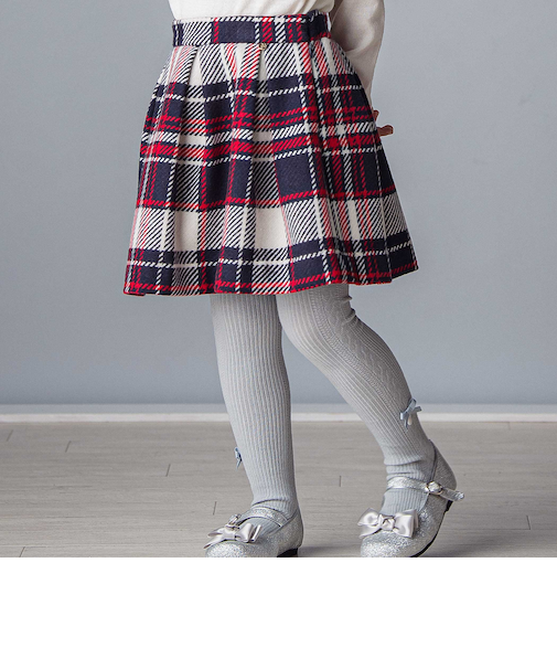 【日本製】【お揃い】ウールチェックフロントタックスカート(100~140cm)