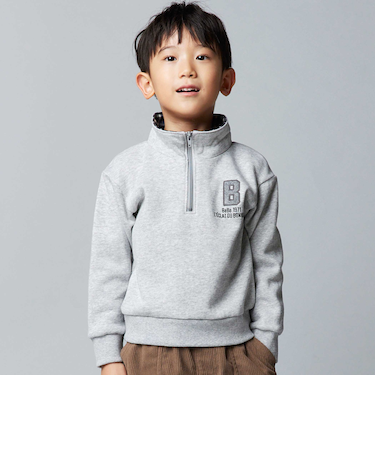 裏起毛チェック切り替えハーフジップトレーナー(90~150cm)