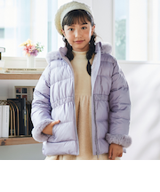 【撥水加工】シャイニータフタウエスト切り替えシャギーファーフードダウンコート(90~150cm)