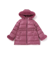 【撥水加工】シャイニータフタウエスト切り替えシャギーファーフードダウンコート(90~150cm)