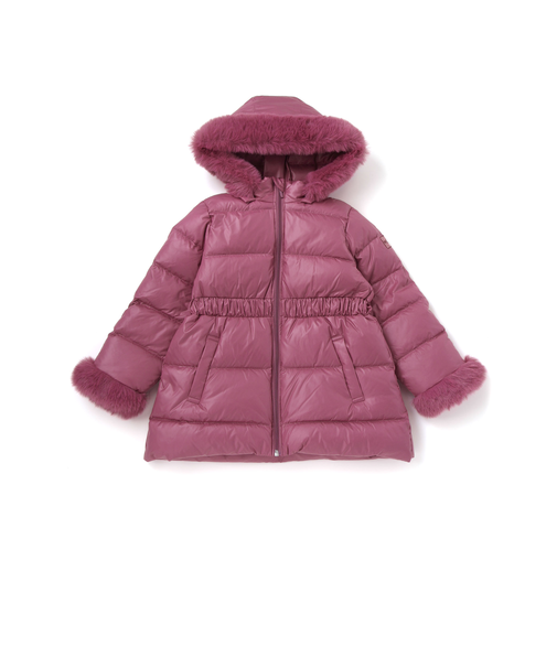 【撥水加工】シャイニータフタウエスト切り替えシャギーファーフードダウンコート(90~150cm)