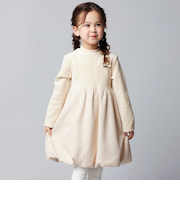 ベロア×ファンシーヤーン切り替えハイネックバルーンワンピース(90~140cm)