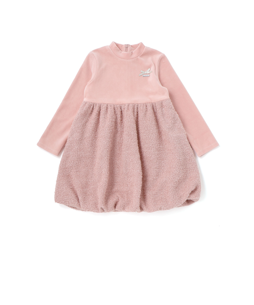 ベロア×ファンシーヤーン切り替えハイネックバルーンワンピース(90~140cm)