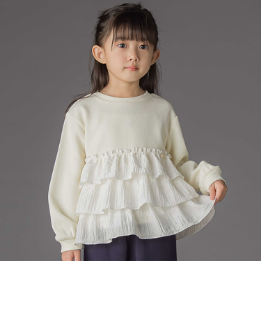 【店舗限定】ニットリブ+フリルトレーナー(95~150cm)