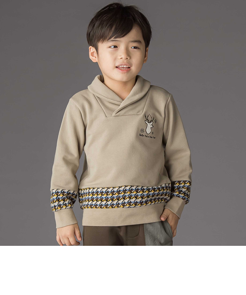 【店舗限定】【お揃い】ショールカラー裏毛×ノルディック切り替えトレーナー(95~150cm)