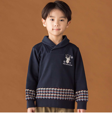 【店舗限定】【お揃い】ショールカラー裏毛×ノルディック切り替えトレーナー(95~150cm)
