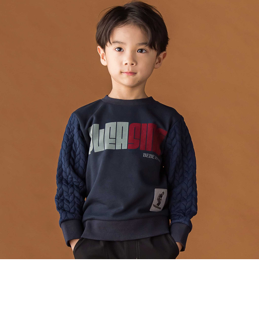 【店舗限定】裏毛×袖キルトジャガードトレーナー(95~160cm)