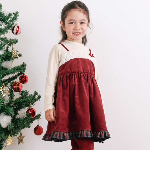 【お揃い】キラキラ刺しゅうボアドッキングワンピース(80~130cm)