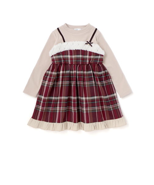 【お揃い】キラキラ刺しゅうボアドッキングワンピース(80~130cm)