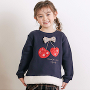 イチゴチェリーパッチ刺しゅうリボン付き裾ボアトレーナー(80~130cm)