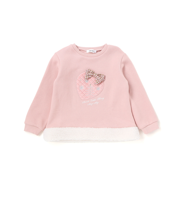 イチゴチェリーパッチ刺しゅうリボン付き裾ボアトレーナー(80~130cm)