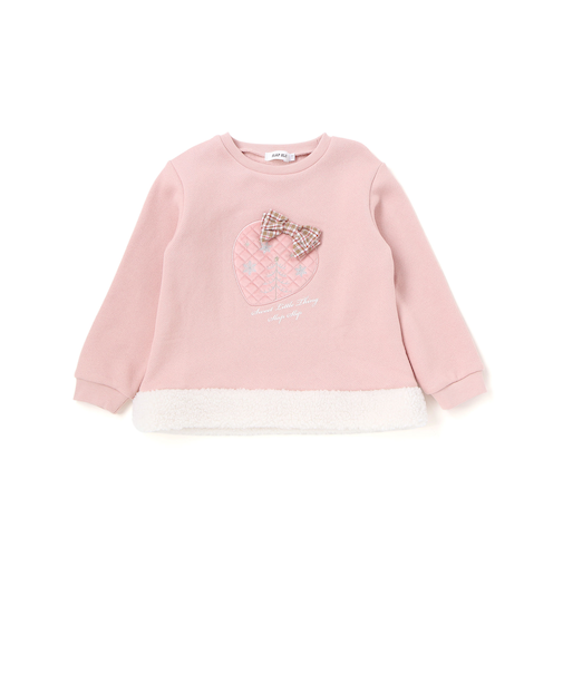 イチゴチェリーパッチ刺しゅうリボン付き裾ボアトレーナー(80~130cm)