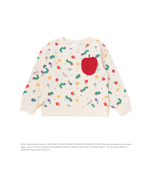 【絵本コラボ-はらぺこあおむし-】無地総柄フルーツあおむしモチーフトレーナー(80~120cm)