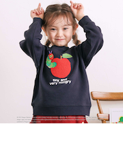 【絵本コラボ-はらぺこあおむし-】無地総柄フルーツあおむしモチーフトレーナー(80~120cm)