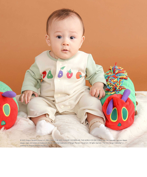 【絵本コラボ-はらぺこあおむし-】袖配色おしりパッチカバーオール(70~80cm)