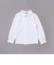 フリル襟ボウタイ付きスムース長袖ブラウス(110~130cm)