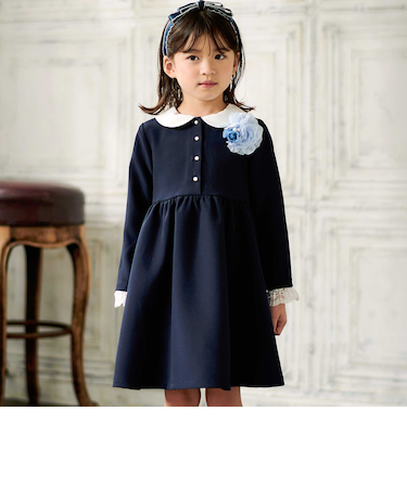 ダブルクロス3way付け襟長袖ギャザーワンピース(110~130cm)