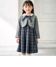 ボレロ+リボンタイ付きチェックワンピースセット(110~130cm)