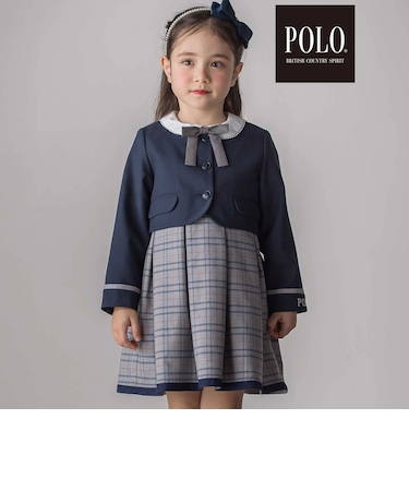 【POLO BCS(ポロ・ビーシーエス)×SLAP SLIPコラボ】袖切り替えジャケット+襟リボン付きチェックワンピース(110~130cm)