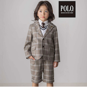 【POLO BCS(ポロ・ビーシーエス)×SLAP SLIPコラボ】無地チェックスーツ+シャツ3点セット(110~130cm)